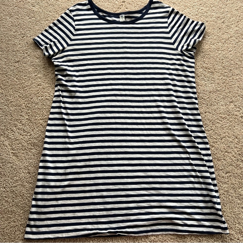 Old Navy | Blue and White Striped Short Sleeve Crewneck T-Shirt Mini Dress